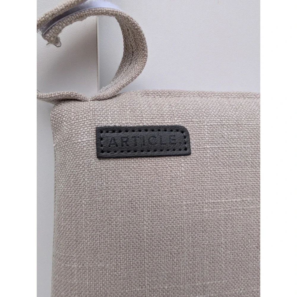 Article Wanda Beige Textured Seat Cushions Set of 4 Square Chair Pads w/ Straps
